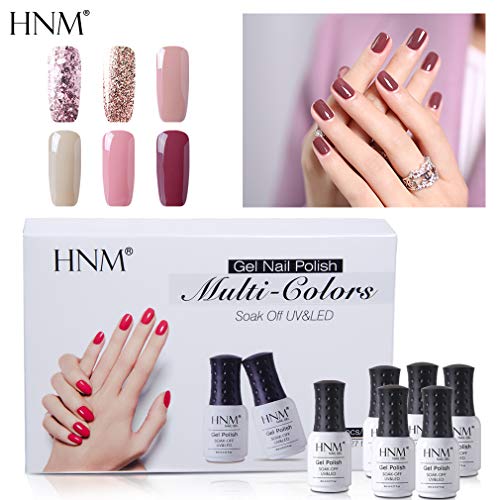 HNM Esmaltes Semipermanentes de Uñas en Gel UV LED 6 Colores Nude Esmaltes de Uñas para Manicura 007