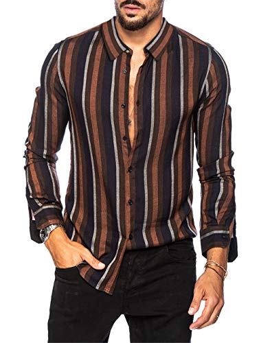 Hombre Camisa Manga Larga Slim Fit Funky Camisa Hawaiana Señores Manga Larga Casual Camisas Hombre Otoño Camiseta a Raya Tops