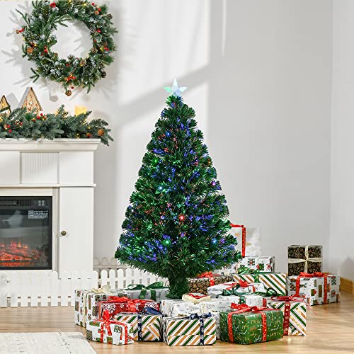 HOMCOM Árbol de Navidad 120cm Artificial Árbol de Pino Decoración Navideña con 16 LED de 3 Colores 130 Ramas Verde PVC