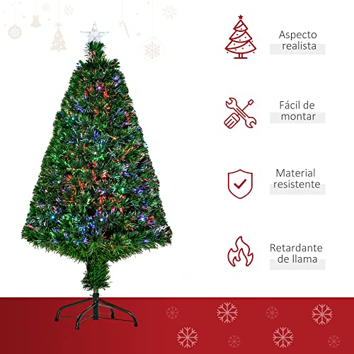 HOMCOM Árbol de Navidad 120cm Artificial Árbol de Pino Decoración Navideña con 16 LED de 3 Colores 130 Ramas Verde PVC