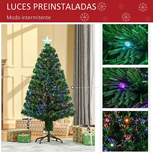 HOMCOM Árbol de Navidad 120cm Artificial Árbol de Pino Decoración Navideña con 16 LED de 3 Colores 130 Ramas Verde PVC