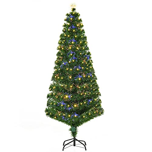 HOMCOM Árbol de Navidad 180cm Artificial Árbol con Soporte Metálico Luces LED Multicolores Verde Natural Material PVC