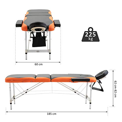 HOMCOM Cama De Masaje Aluminio Plegable 185x60cm Tatuaje Terapia Cama Negro Naranja NUEVO