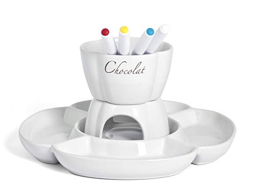 Home Chocolat juego de Fondue Chocolate para 4 personas, Color blanco