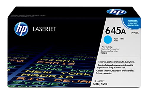 HP 645A C9731A Cian, Cartucho Tóner Original, de 12.000 páginas, para impresoras HP Color LaserJet 5550n, 5500, 5500dn, 5500dtn, 5500hdn, 5500n y 5000dn