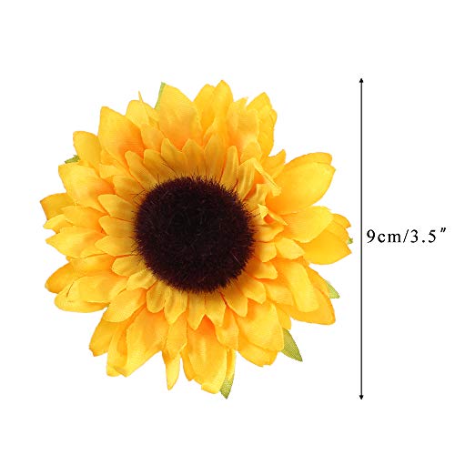 HUAESIN 24pcs Girasoles Artificiales Grandes Decoración, Cabeza de Flores Artificiales Tela 9cm Girasoles Decoracion Amarillas sin Tallo para Boda Bricolaje Cumpleaños Ropa Bautizo