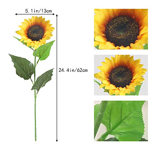 HUAESIN 6pcs Flores Girasoles Artificiales Grandes Decoracion, Girasoles Plastico con Tallo Individual 62cm Plantas Artificiales Amarillas para Exterior Interior Balcon Jardinera Jarrones Boda Hogar