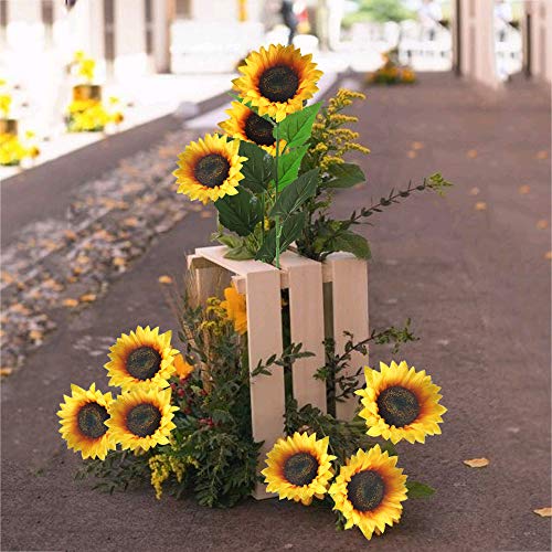 HUAESIN 6pcs Flores Girasoles Artificiales Grandes Decoracion, Girasoles Plastico con Tallo Individual 62cm Plantas Artificiales Amarillas para Exterior Interior Balcon Jardinera Jarrones Boda Hogar