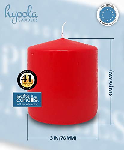 Hyoola Velas de pilar rojas de 7,6 x 7,6 cm – Velas sin perfume – Paquete de 6 – Fabricado en Europa