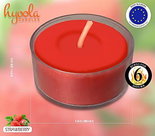 Hyoola Velas de Té Perfumadas - Velas Candelitas en Vaso Transparente - Velas Aromáticas con Aroma a Fresa - Rojo - 6 Horas de Combustión - Pack de 15 - Hechas en Europa