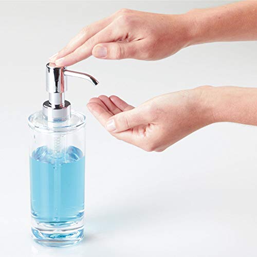 iDesign Dispensador de jabón rellenable, bote dosificador de plástico para 295 ml, dosificador de jabón líquido o crema, transparente y plateado