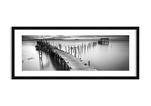 Imagen en un marco de madera de color negro - Imagen en un marco - Cuadro sobre lienzo - mar puente paisaje naturaleza - 120x50cm - Impresión en lienzo - Imagen Impresión - F1BAB120x50-3082