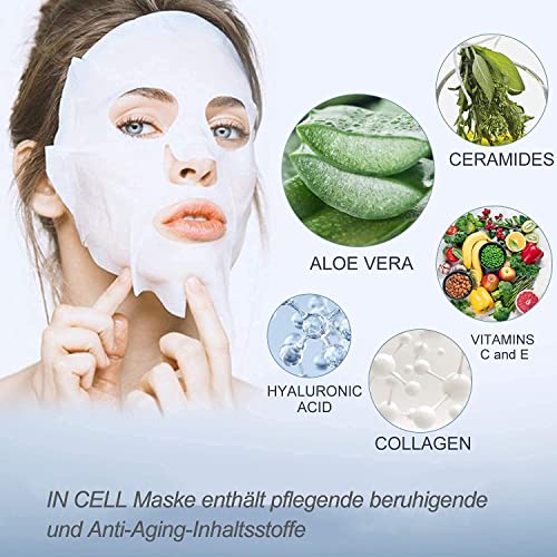 Incellice Mascarilla Facial Hoja Dermapen Dermaroller Mascarillas Reparadoras Sueros Hidratación,calmante,refrescante,Mascarilla calmante después de RF,IPL,Hydra Facial,Fototerapia,Dermoabrasión 5pcs