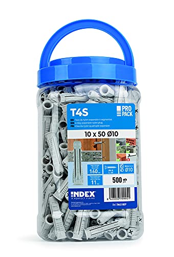 Index Fixing Systems TN4S08EP Taco de Nylon de 4 Segmentos para Todo Tipo de Materiales, 0 W, 0 V, Gris, 8 x 40 mm, Set de 500 Piezas