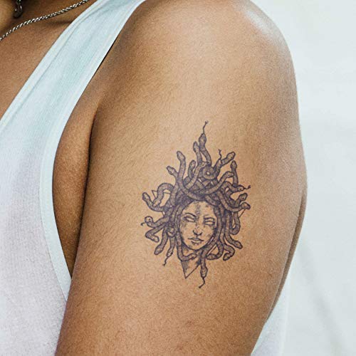 Inkbox Temporary Tattoo - Tatuajes Semipermanentes, Resistentes Al Agua Y de Larga Duración - A Base de Plantas, Seguros Para la Piel - Medusa Tattoo, Medusa, 4x4in