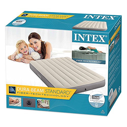 Intex 64102 - Colchón Hinchable Dura-Beam Standard Deluxe Single-High - 137 x 191 x 25 cm + 68614 - Hinchador de Mano/pie de Doble Velocidad, 36 cm