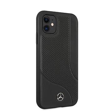 iPhone 11 - Cuero negro con área perforada y líneas en relieve - Mercedes-Benz