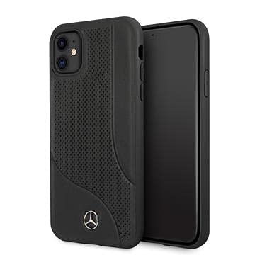 iPhone 11 - Cuero negro con área perforada y líneas en relieve - Mercedes-Benz