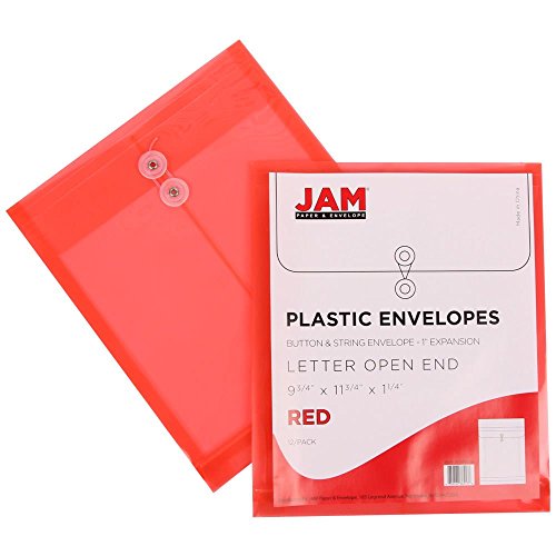 JAM PAPER Sobres de Documentos de Plástico con Cierre de Botón y Cordón - Extremo Abierto - 247,6 x 298,4 mm - Surtido de Colores - Paquete de 6