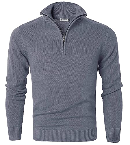 Jersey de Algodón para Hombre Suéter con Cremallera Cómodo de Manga Larga Gris L