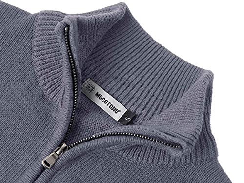 Jersey de Algodón para Hombre Suéter con Cremallera Cómodo de Manga Larga Gris L