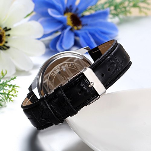 JewelryWe Relojes de Hombre Los Enamorados Reloj Azul Analogico con Correa de Cuero Negro, Buen Regalo de San Valentín Navidad