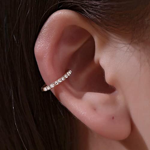 JIUXIAO Cartílago Lady Pendiente Falso Pendiente Cristal Zirconia Ear Cuff Wrap Clip On Ear-Light Yellow Gold Color