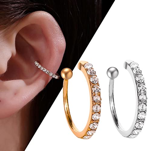 JIUXIAO Cartílago Lady Pendiente Falso Pendiente Cristal Zirconia Ear Cuff Wrap Clip On Ear-Light Yellow Gold Color