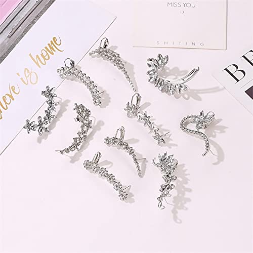 JIUXIAO Modyle Bohemian No Piercing Crystal Rhinestone Ear Cuff Wrap Stud Clip Pendientes para Mujer Chica Pendientes de Moda Joyas Bijoux-Light Yellow Gold Color