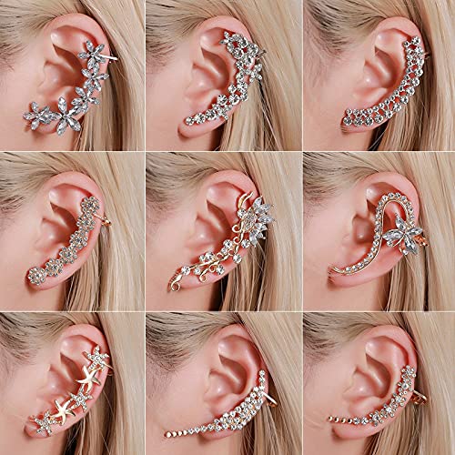 JIUXIAO Modyle Bohemian No Piercing Crystal Rhinestone Ear Cuff Wrap Stud Clip Pendientes para Mujer Chica Pendientes de Moda Joyas Bijoux-Light Yellow Gold Color