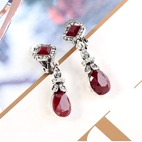 JIUXIAO Trendy Vintage Silver Color Black Pendientes Clips Sin Perforaciones Ear Clips Pendientes Mujeres Pendientes Largos de Cristal Red Dangle-Light Yellow Gold Color