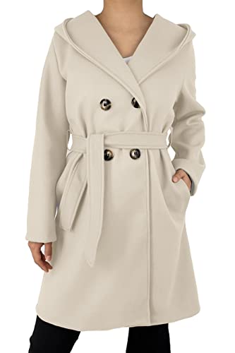 Jophy & Co - Abrigo cruzado de mujer - Abrigo invernal con bolsillos y botones - Modelo n. 6557&6595, Beige (cód. 6595), XL