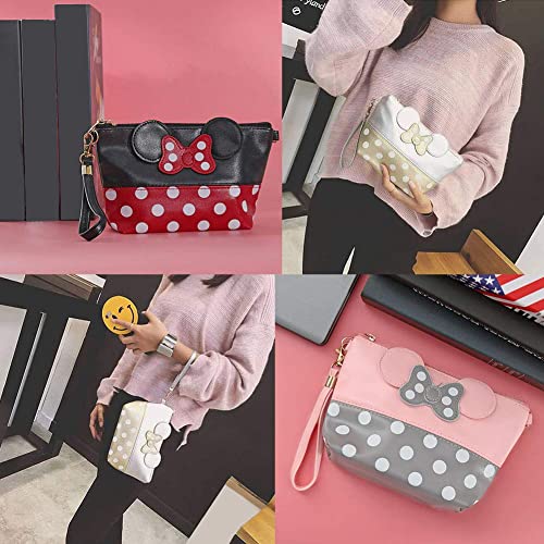 Jorzer Dots Bolso de Maquillaje de Cuero Historieta Arco Caja de cosmética Viaje multifunción Bolso de Viaje con Cremallera Bolsa de Aseo portátil para Mujeres Niños para Mujer Polka Dot