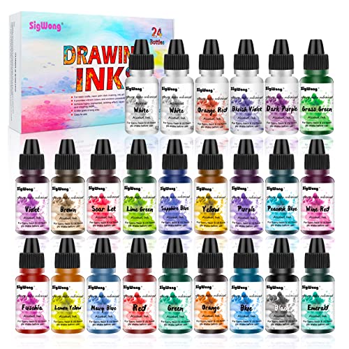 Juego de 24 botellas de tinta de alcohol con colores vibrantes, tinta concentrada a base de alcohol, pintura de resina epoxi concentrada, ideal para platos de resina Petri, vasos (10 ml cada uno)