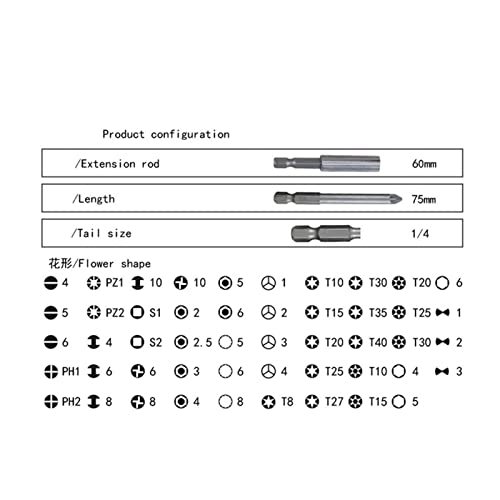 JUSTYAOFENG Set de bit Extra Larga de 50 PCS TORX Star Hex POZI Destornillado Destornillado Conjunto for Juegos de Herramientas magnéticas Fuertes Set de Taladro de Ciruela (Color : Black)
