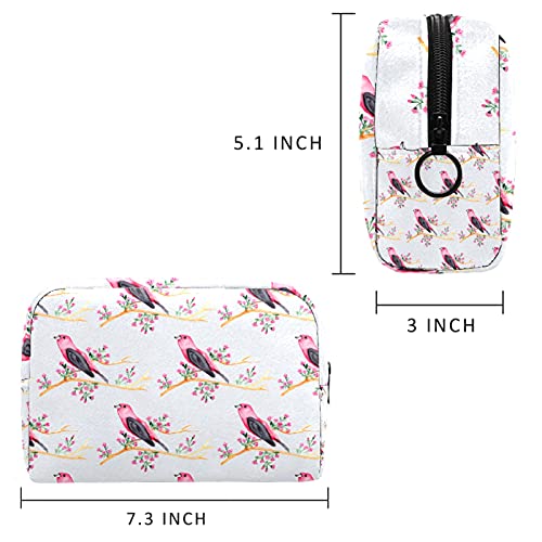 KAMEARI Bolsa de cosméticos Pink Birds On Branch Organizador de bolsas de cosméticos multifuncionales