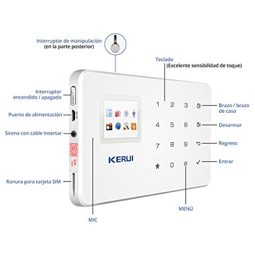 KERUI G18 Sistema Alarma gsm(NO WiFi) Inalámbrico Control Remoto por Call/SMS/App - Kit Alarma Antirrobo Casa DIY con Sensor Puerta/Detector Movimiento PIR/Mando a Distancia para Hogar/Tienda/Garaje