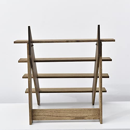 KIRIGEN Soporte de escalera de madera, 4 peldaños, estante de madera, escalera para plantas, expositor de almacenamiento, para interior y exterior, color marrón oscuro