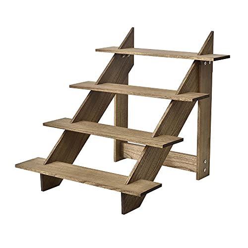 KIRIGEN Soporte de escalera de madera, 4 peldaños, estante de madera, escalera para plantas, expositor de almacenamiento, para interior y exterior, color marrón oscuro