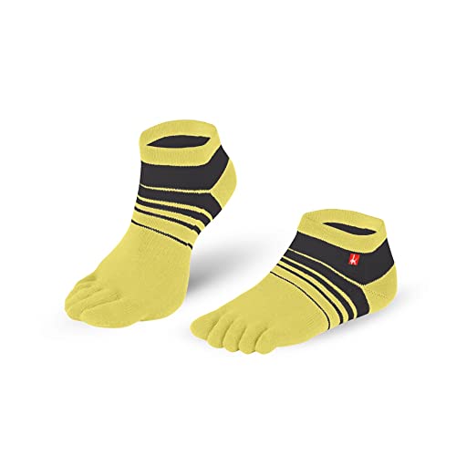 Knitido Track&Trail Spins Calcetines deportivos con dedos de hombre y mujer, para deporte, running y zapatos de cinco dedos, Talla:43-46, Colores:amarillo / antracita (901)