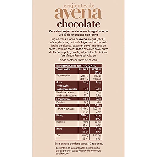 Kölln - Crujiente de Avena con Chocolate, Cereales Integrales, 100% Avena Integral, Alto Contenido de Fibra - 375 g