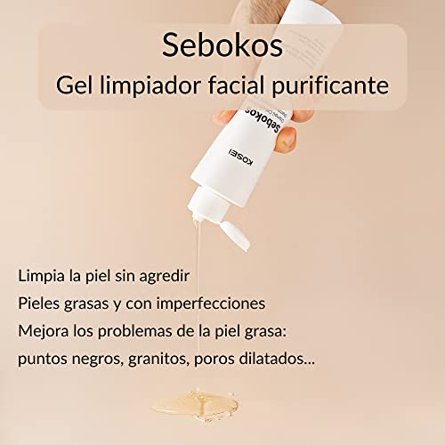 Kosei - Sebokos Gel Limpiador Purificante - 200 ml - Ideal para Pieles Sensibles - Combate el Acné - Limpieza de Pieles Grasas - Sin Sulfatos - Con Extractos de Plantas - Unisex - Vegano