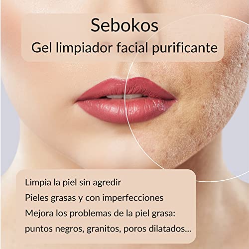 Kosei - Sebokos Gel Limpiador Purificante - 200 ml - Ideal para Pieles Sensibles - Combate el Acné - Limpieza de Pieles Grasas - Sin Sulfatos - Con Extractos de Plantas - Unisex - Vegano