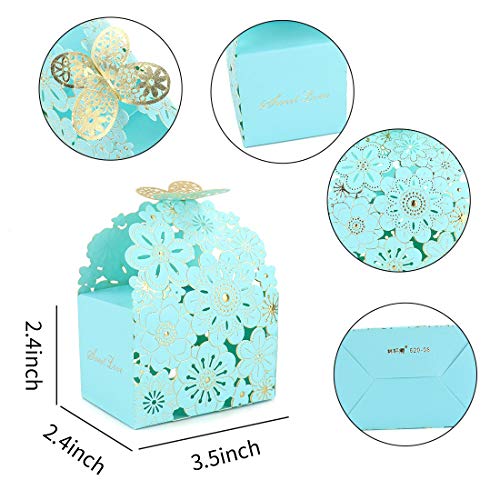 Kslong Cajas de regalo de caramelo, 50 unidades, diseño de mariposas, huecos, para bodas, bodas, fiestas de cumpleaños, 9 x 6 x 6 cm (tamaño grande), color azul claro