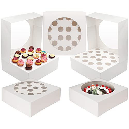 Kurtzy Caja Cupcakes Blancas con Ventana de Plástico Transparente (Pack de 5) Las Cajas Pueden Contener 20 Mini Cupcakes o Una Tarta Grande - Cajas Cupcakes, Magdalenas, Fiestas, Cumpleaños