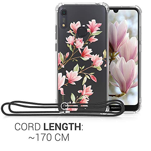 kwmobile Carcasa con Cuerda Compatible con Huawei Y6s (2019) - Funda Transparente con Colgante en Rosa Claro/Blanco/Transparente