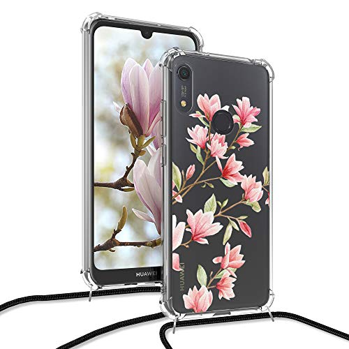 kwmobile Carcasa con Cuerda Compatible con Huawei Y6s (2019) - Funda Transparente con Colgante en Rosa Claro/Blanco/Transparente