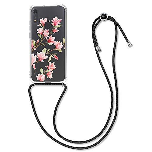 kwmobile Carcasa con Cuerda Compatible con Huawei Y6s (2019) - Funda Transparente con Colgante en Rosa Claro/Blanco/Transparente