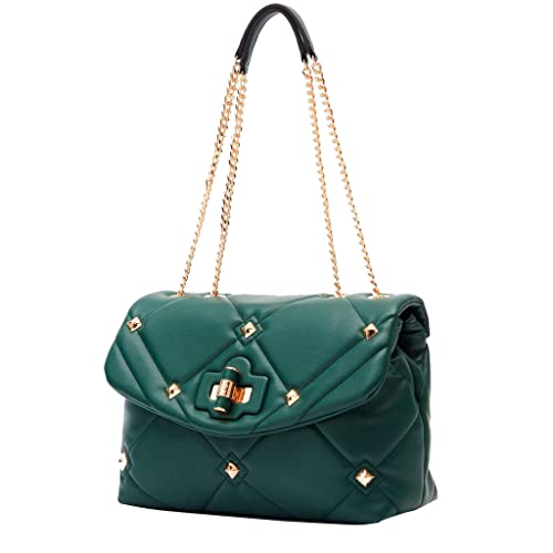 La Carrie Bolso hombro mujer Mesopotamia, ecopiel, tachuelas, verde, 23 x 32 x 13 cm