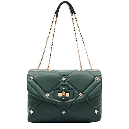 La Carrie Bolso hombro mujer Mesopotamia, ecopiel, tachuelas, verde, 23 x 32 x 13 cm